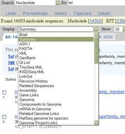 Formats of nucleotide result entry; NCBI